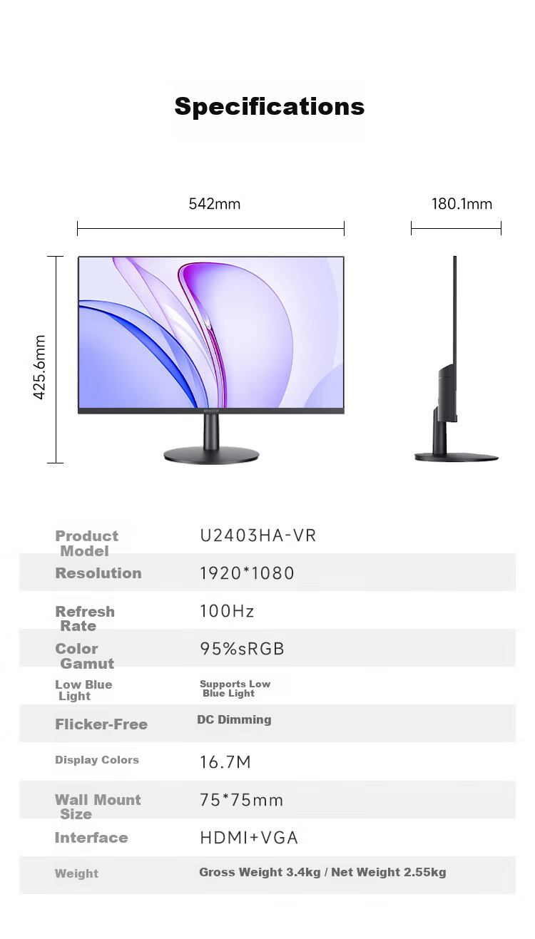Lenovo Yinen 27-inch Monitor 4K 10bit HDR IPS Wide Color Gamut Low Blue Light Wall-Mountable Computer Display for Design and Entertainment Office 9