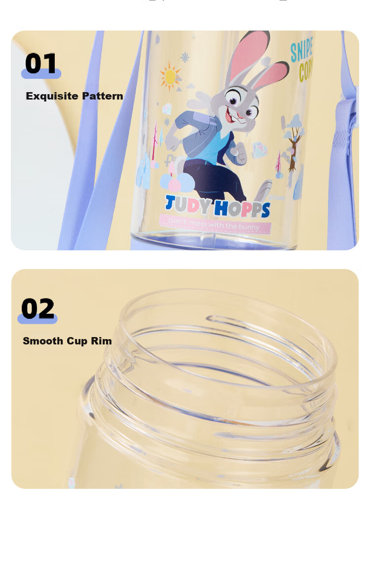 Disney Zootopia Kids Plastic Sports Water Bottle Student Portable Straw Cup Direct Drinking Cup 3
