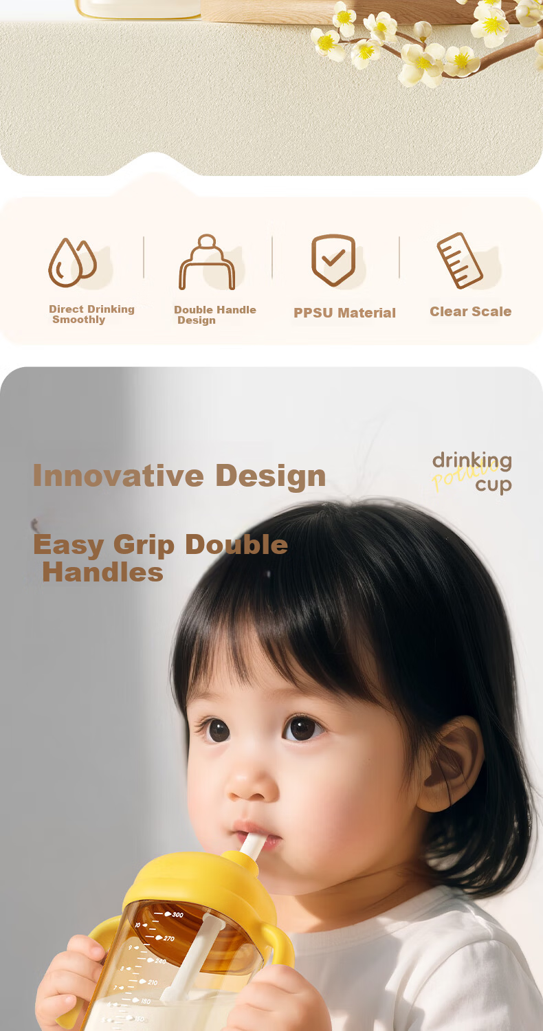 Potato Children's PPSU Direct Drinking Straw Cup Student Water Bottle 300ml for Ages 3+ in Frey White 2