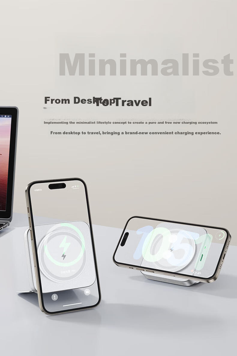 ESCASE Wireless Charger 2-in-1 Foldable Magsafe Magnetic 15W Fast Charging for Apple Watch and iPhone 16 Pro Max Huawei Mate 70 Pro Glacier Gray 4