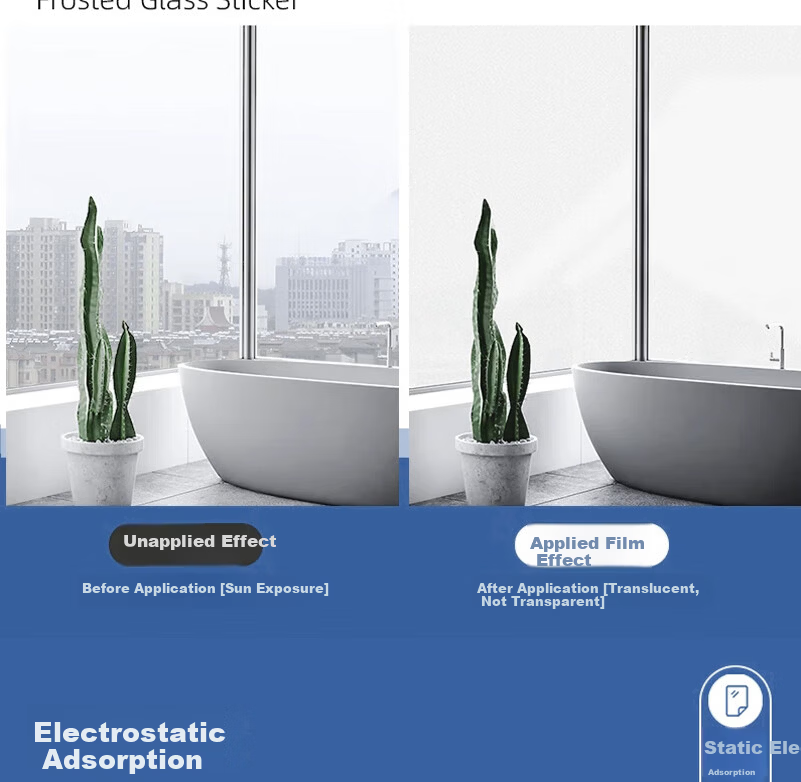 Fuju Frosted Glass Privacy Film for Doors and Windows, Bathroom Privacy Sticker, Translucent Opaque, 60x200cm 6
