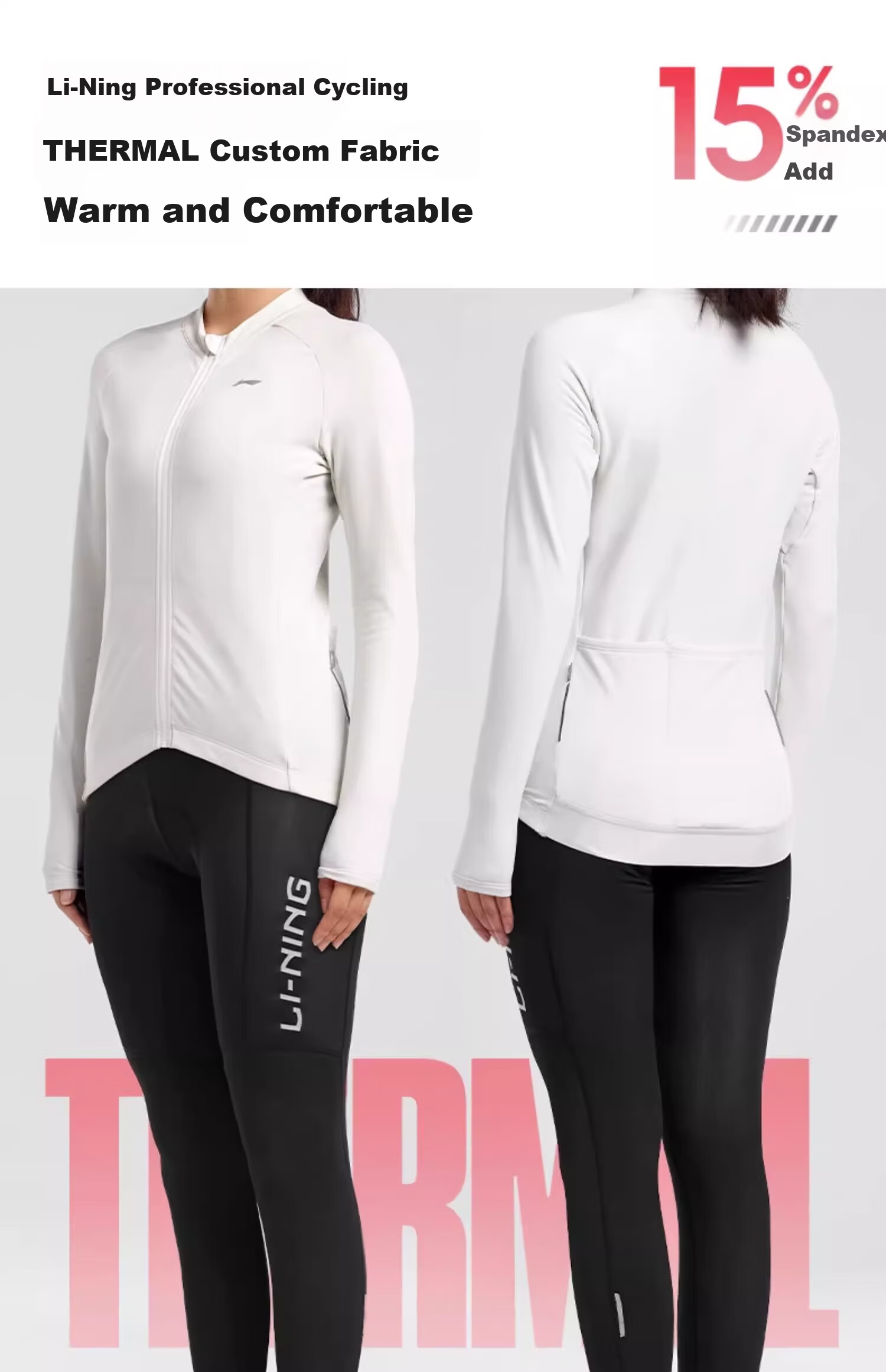 LI-NING Women's Long Sleeve Cycling Base Layer Fleece Thermal Slim Fit Road Bike Jersey Spring Top 6