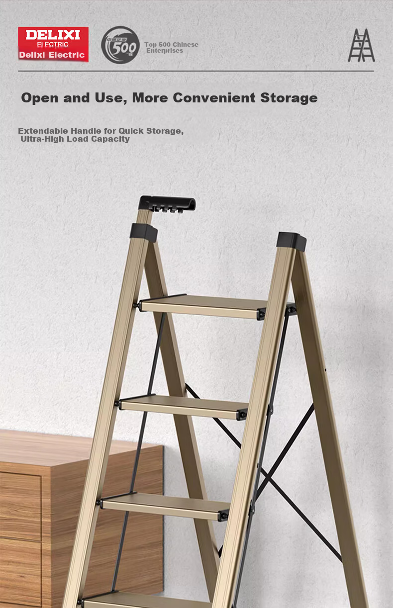 DELIXI Household Multi-Functional Folding Safety Ladder Aluminum Alloy Thickened Step Ladder Two-Step Ladder 4