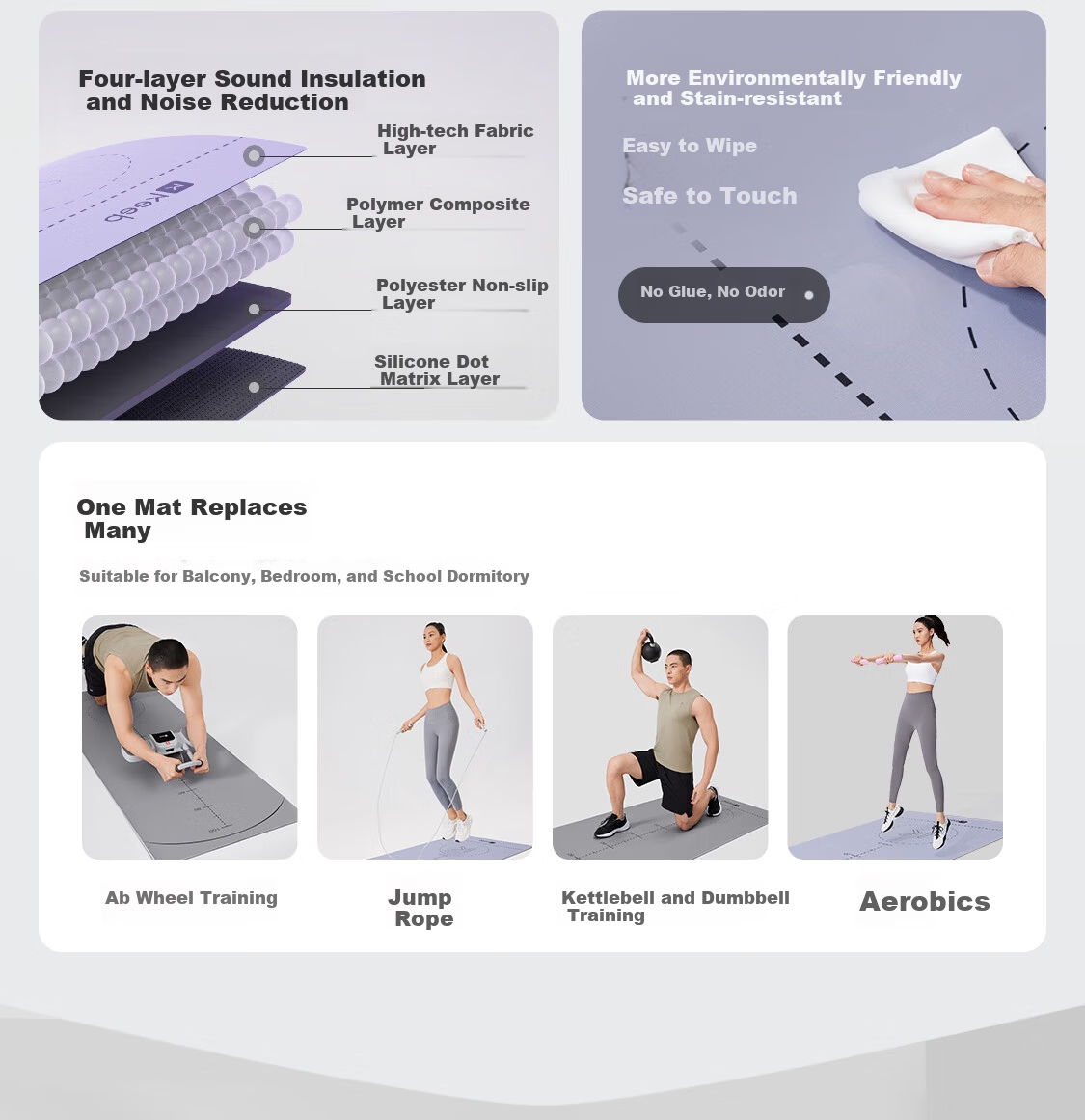 Keep Multifunctional Yoga Mat Fitness Mat Ab Wheel Training Mat Jump Rope Aerobics Wear-Resistant Non-Slip Professional Men's Bamboo Moon Gray 7