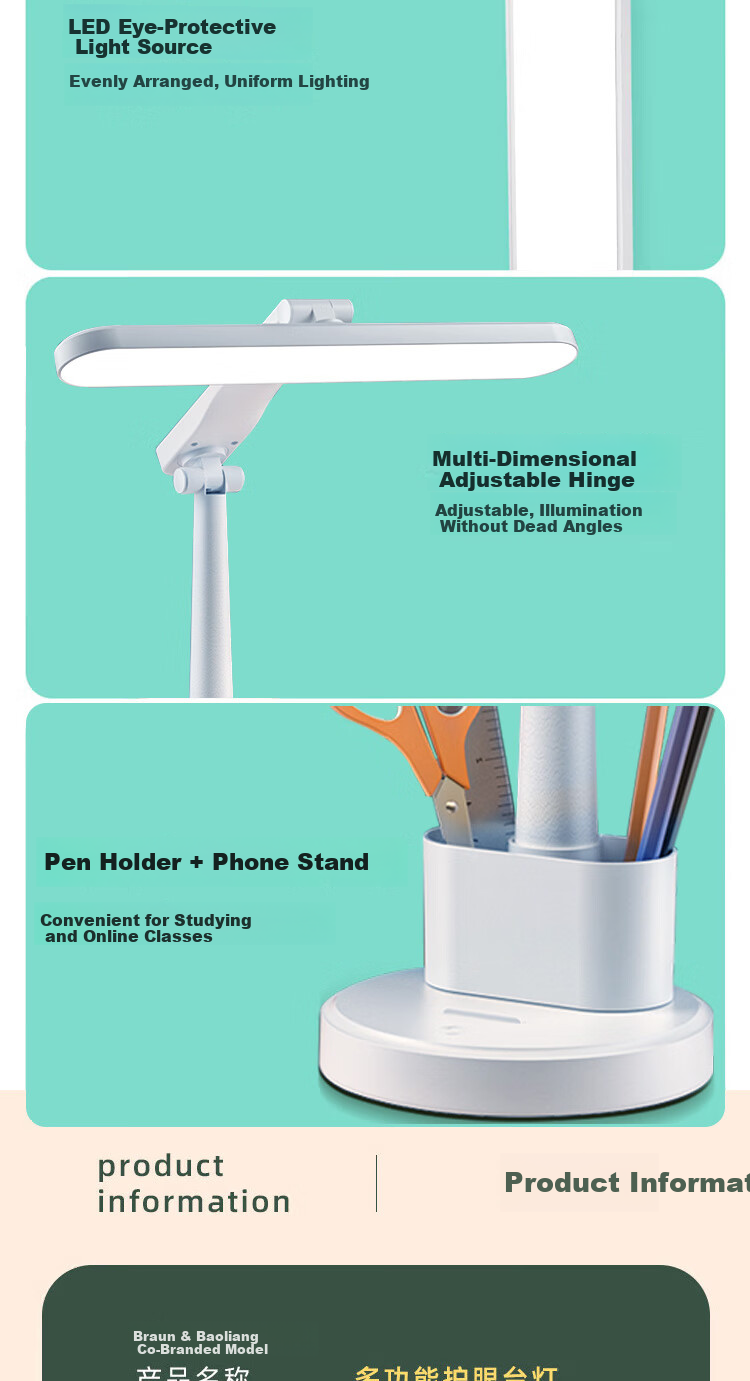 Bolanger Desk Lamp, Eye Protection, Study Lamp, Dormitory Lamp for Students, Rechargeable Table Lamp, Children's Bedroom Bedside Lamp, Reading Light 12