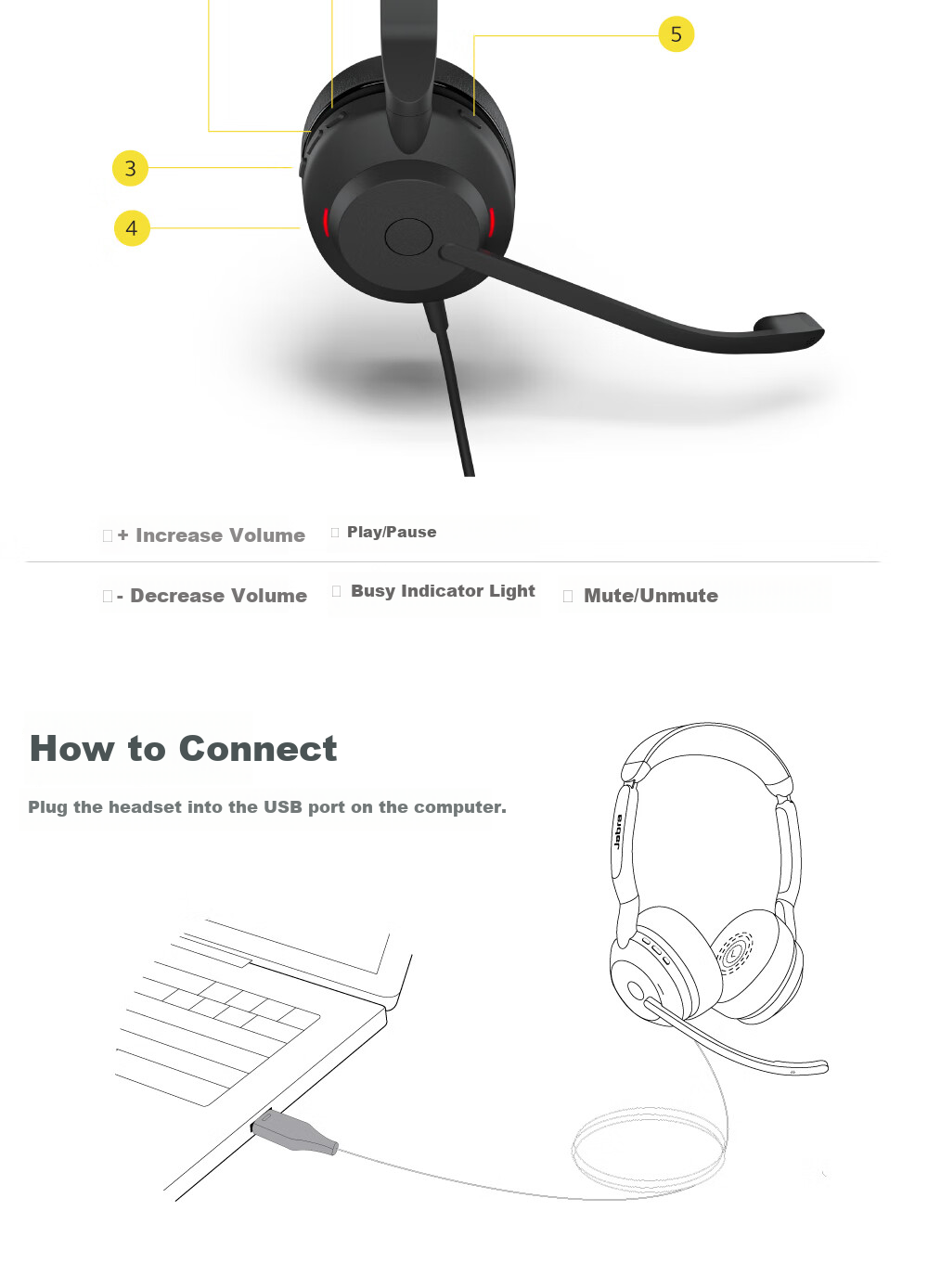 Jabra Evolve2 40 UC, Computer Office Conference Call Center Customer Service Telemarketing Headset, Online Education Over-Ear Noise-Cancelling Dual-Ear Headphones 9