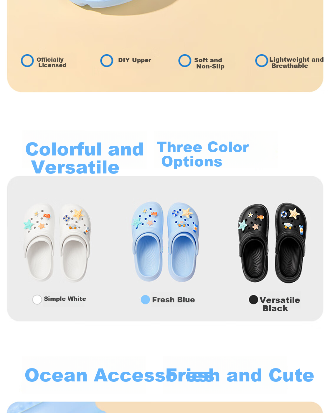 MINISO Colorful Ocean Series Perforated Slippers, Blue, Size 37-38 2