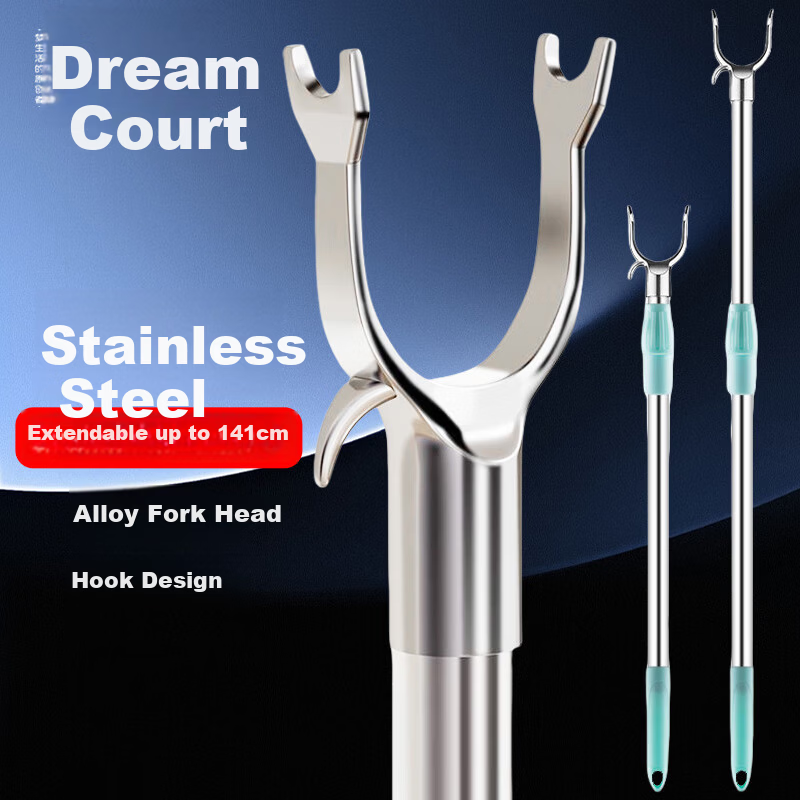 Mengtin Stainless Steel Clothes Drying Rod [Thickened] Expandable Alloy Forked Hanger Rod for Hanging and Retrieving Clothes