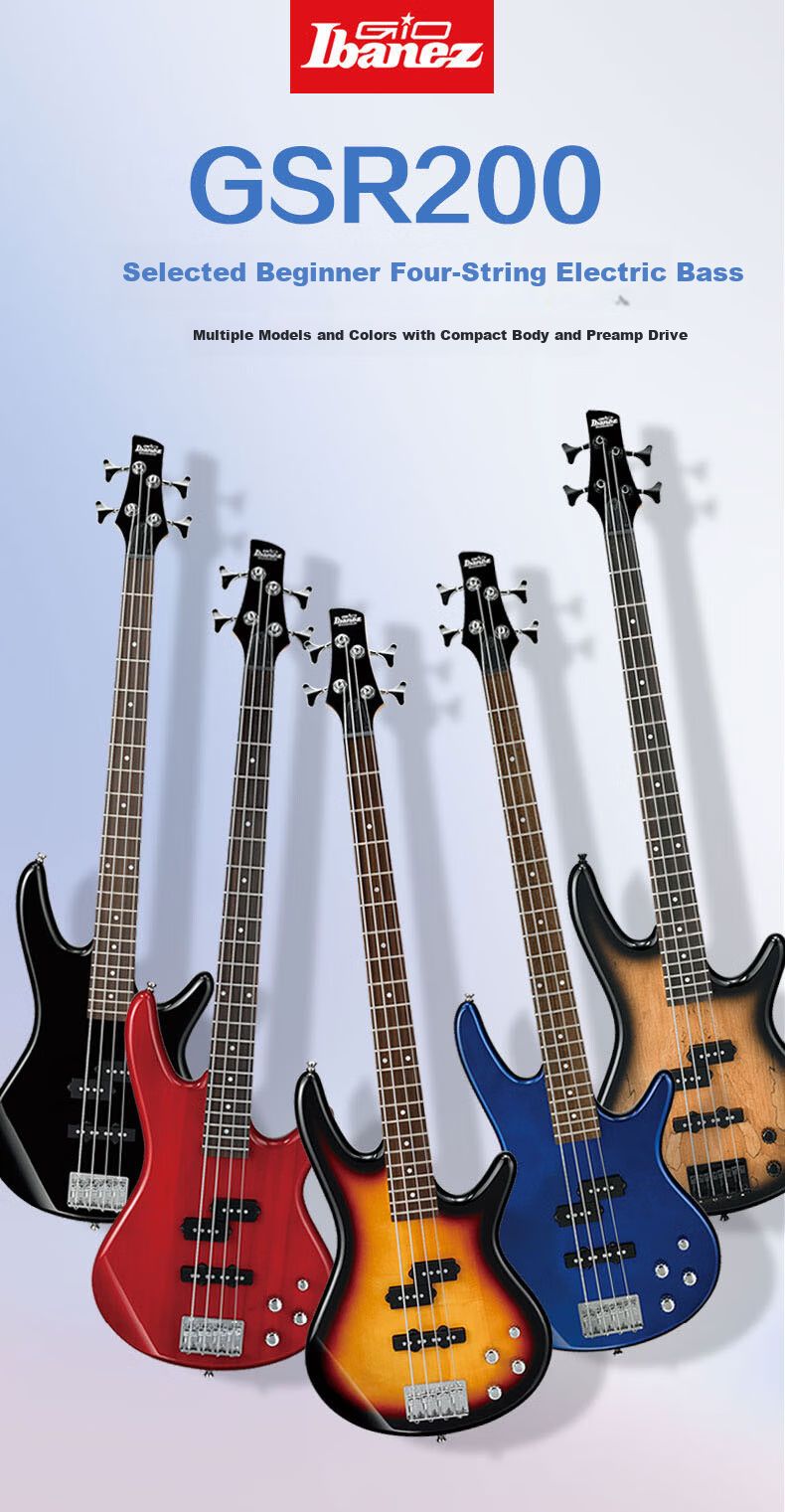 IBANEZ GSR320-BK Black Passive Pickup Electric Bass Guitar for Beginners, Men And Women, Four-String Bass 3