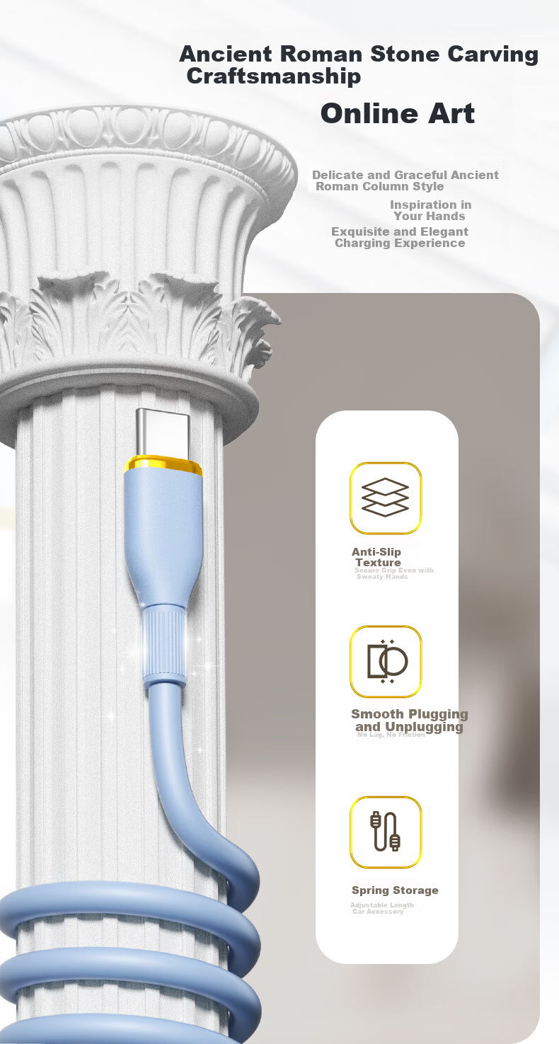 ZiTai Type-C Car Spring Retractable Charging Cable 100W Fast Charge for Huawei Honor Xiaomi Phones 1.2m Blue 5