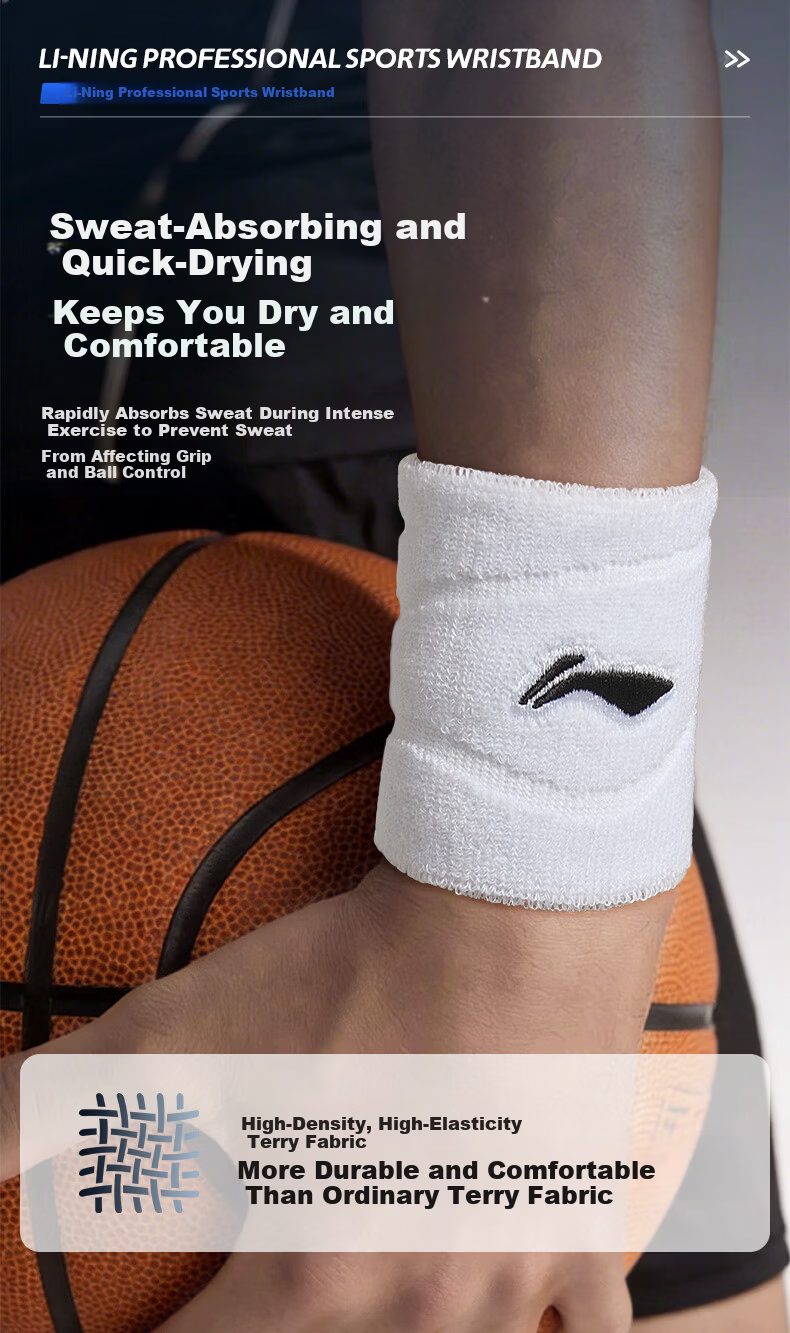 LI-NING Sports Wristband Sweat-Absorbing Wrist Wrap for Badminton Basketball Volleyball Tennis Tendonitis Wrist Injury Support 7