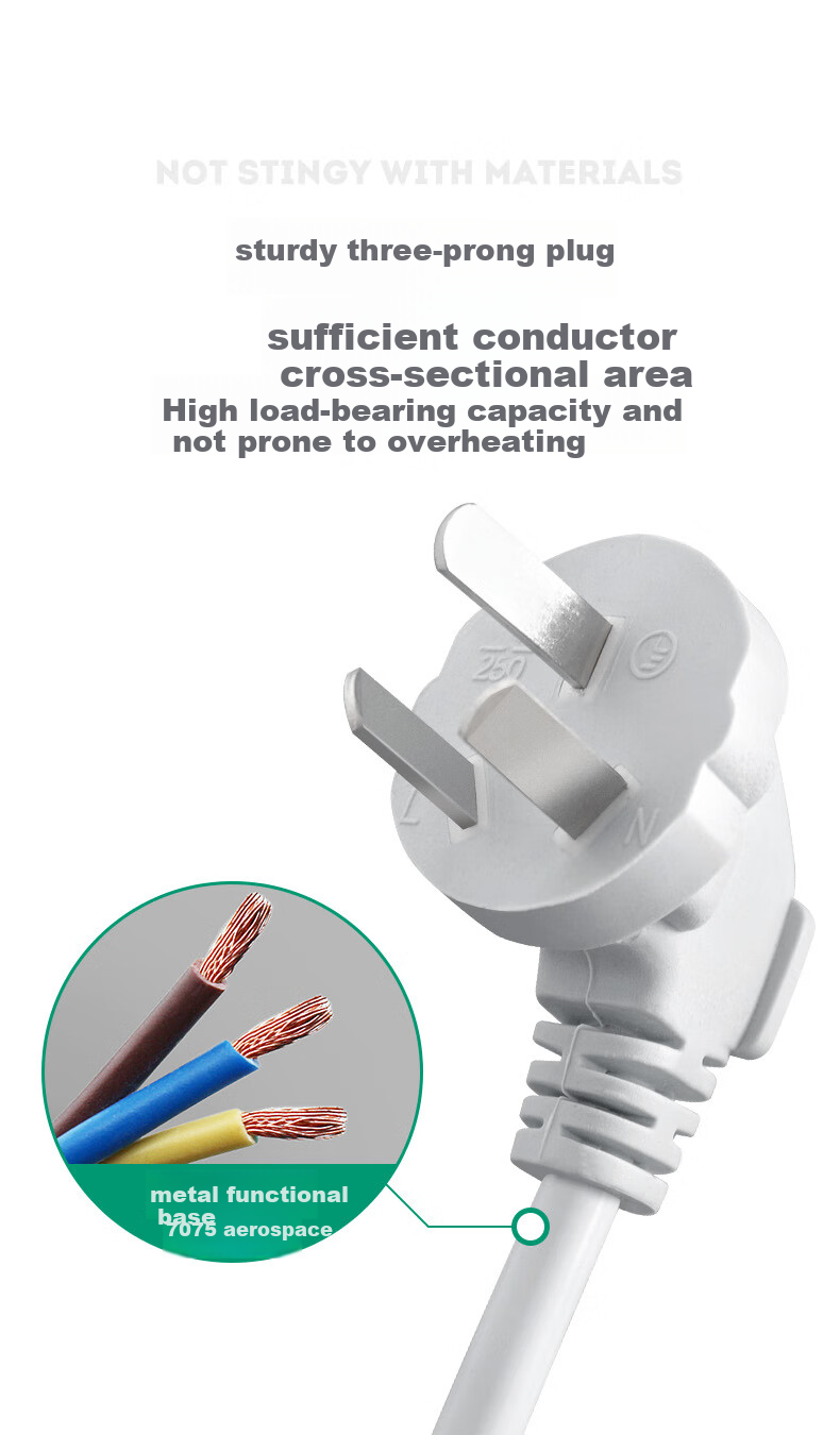 Sushiermo 10A to 16A + 10A 4KW High Power Conversion Plug/Power Strip/Extension Board with 8-Position Independent Switch 2.8m Cord for Air Conditioner/Water Heater 9