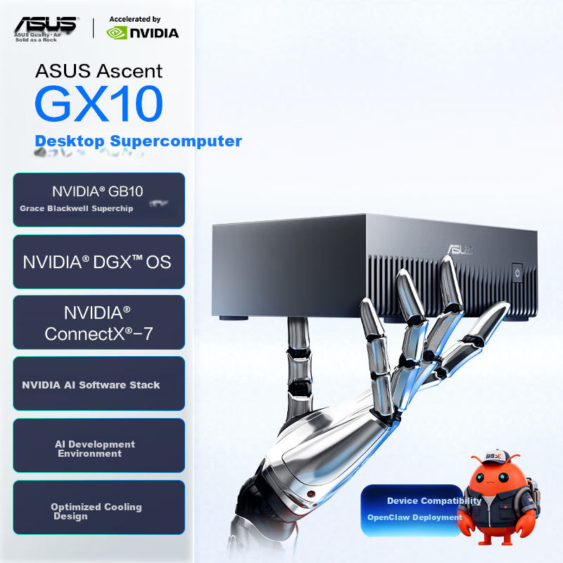 ASUS GX10 Portable AI Developer Mini PC with OpenClaw Supercomputer Support (GB10 Grace Blackwell 128GB 1TB)
