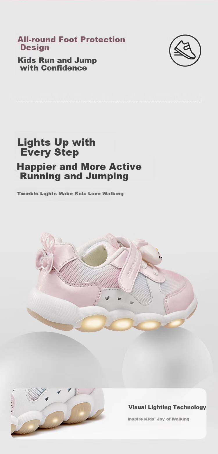 DAVE & BELLA Hello Kitty Kids Light-Up Sneakers Spring Autumn Girls Flashing Shoes 2