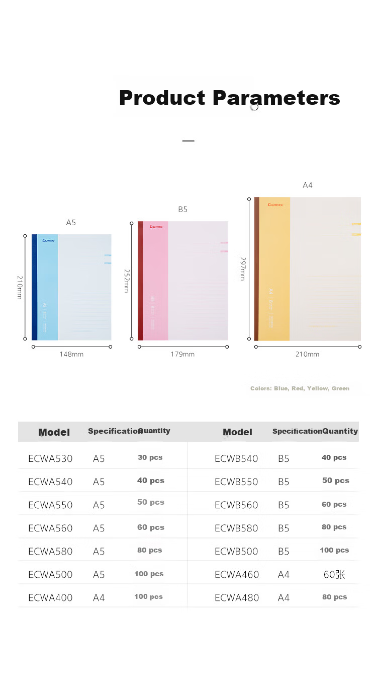 COMIX A5/58 Sheets/3 Books, Wirebound Soft Cover Notebook, Meeting Notebook, Soft Cover Study And Homework Book/work Journal, Fashionable Office EC7653-3 with 8