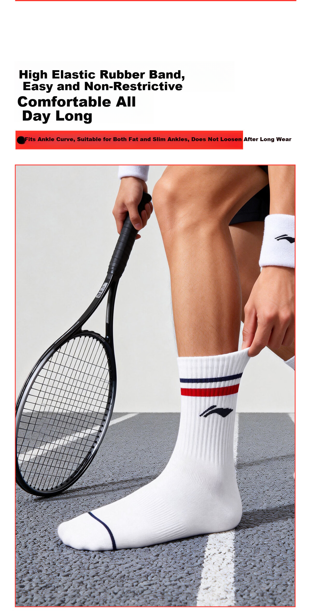 LI-NING Unisex Odor-Resistant Sweat-Absorbing Long Socks Casual Cotton Breathable Sports Versatile Mid-Calf Comfortable Cotton Wrap Socks 6