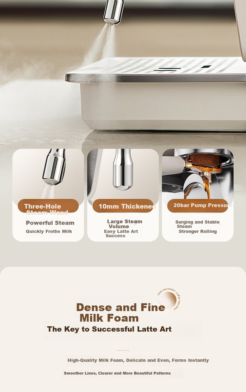 Midea Semi-Automatic Coffee Machine, Cold And Hot Three-Infusion Fully Automatic Grinder All-In Machine, Home Use Bean Grinder, Italian Espresso, Visible Pressure Gauge, GE5810 16