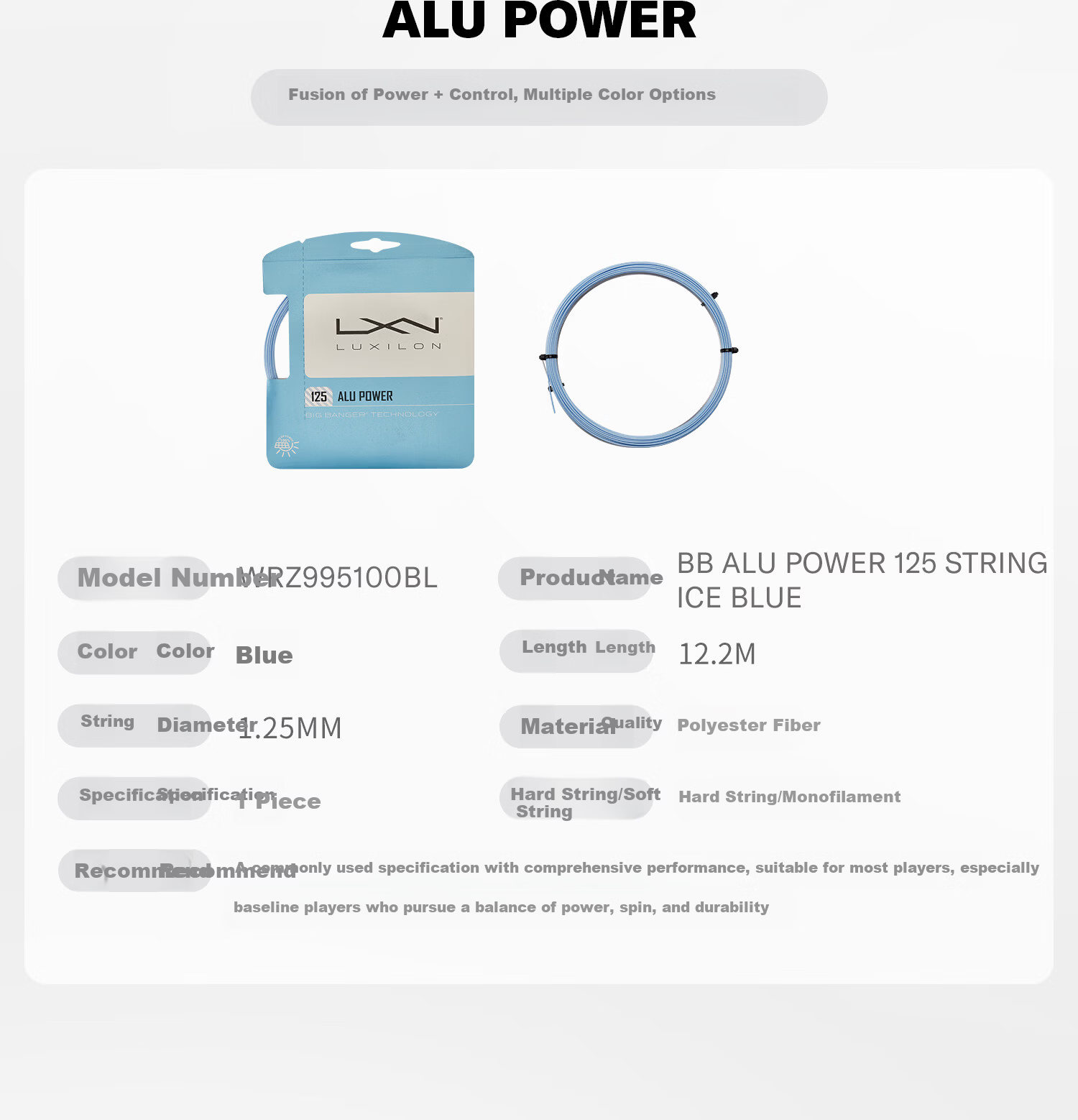 Wilson Alu Power 125 String Ice Blue WRZ995100BL 4