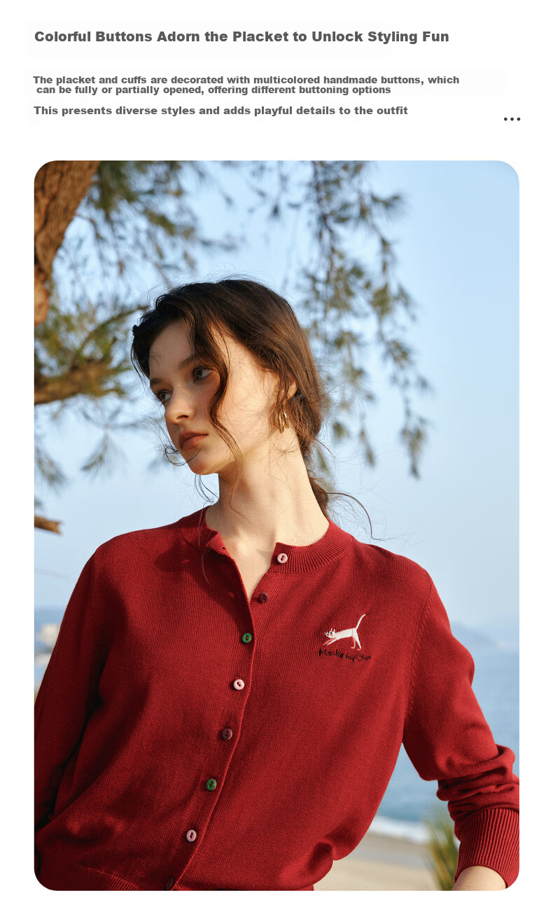 Olrain New Year Red Sweater Women Spring Simple Small Embroidery Knitwear Zodiac Year Top Red S 8