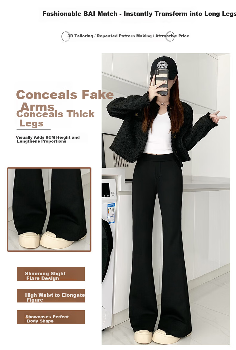 FitonTon Women's Spring Summer High Waist Slimming Flared Pants Elastic Waist Trousers Casual Black Bell Bottoms 4