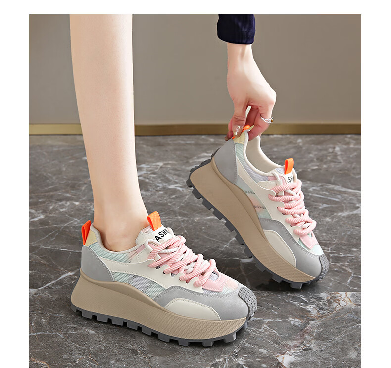 CARTELO Women's Casual Shoes Spring Colorblock Thick Sole Lightweight Sports Sneakers 1689 Gray Size 38 15