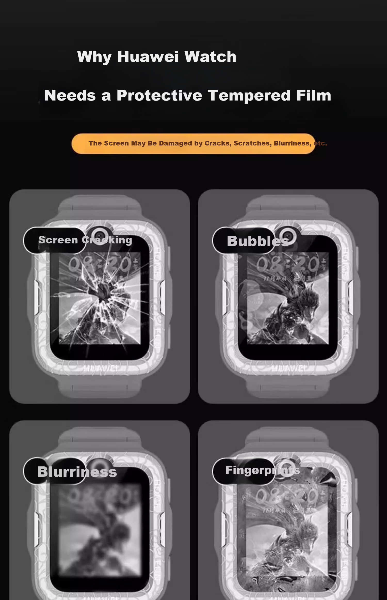 Iboann Huawei Kids Watch 5X Pro Tempered Glass Screen Protector Full Coverage HD Anti-Scratch Film 3