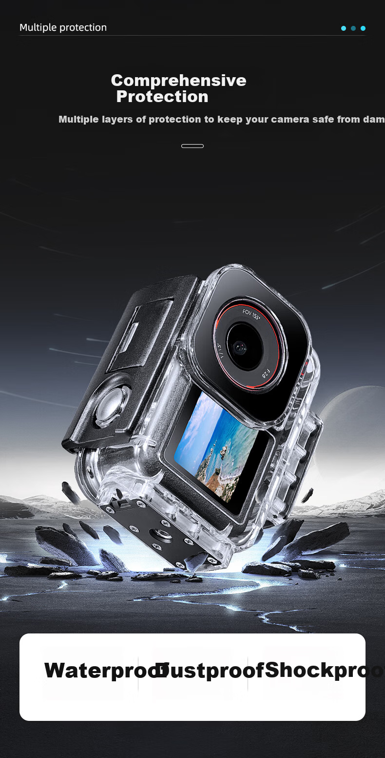 REYGEAK Waterproof Case for DJI Action 5 Pro, Anti-Fog Diving Housing for Action 4/3 Sports Camera Accessories, Underwater Deep Diving Protective Cover 5