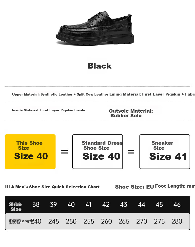 HLA Men's Classic Durable Casual Retro Derby Shoes HAAPXM1EBI073 Black Size 40 5