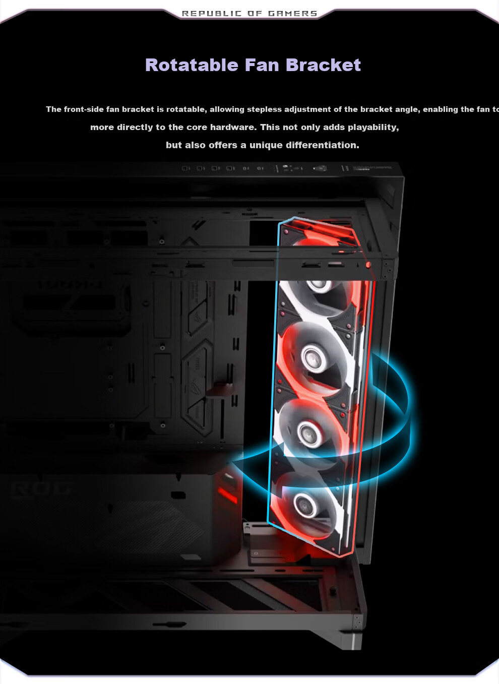 ASUS ROG Phantom Gaming Case Deluxe Edition Right-Angle Tempered Glass 9.2-Inch Display Module Rotatable Fan Bracket GR801 11