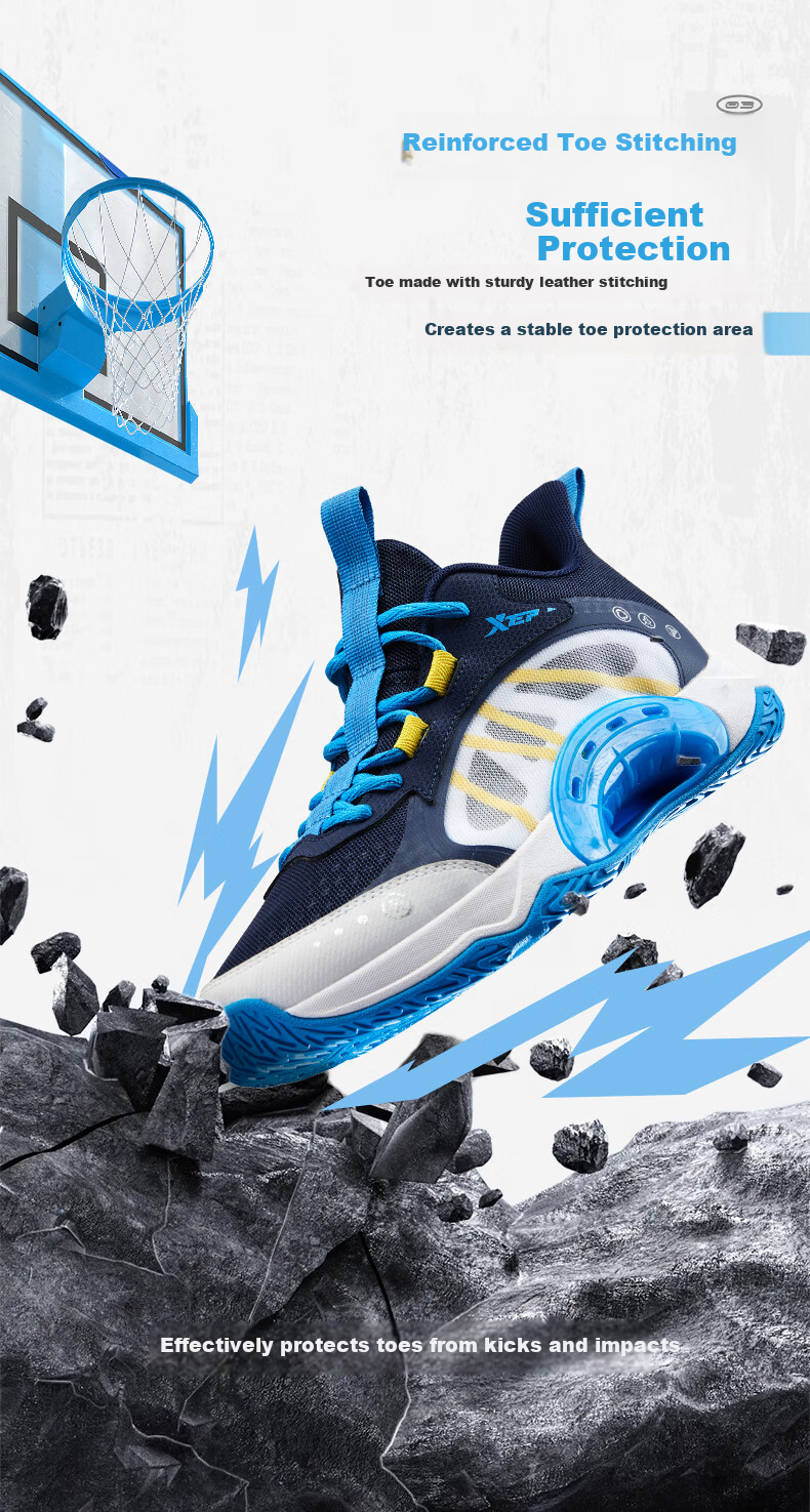 XTEP Kids Boys Mesh Breathable Lace-up Basketball Shoes Starry Blue/Teal Blue Size 38 5