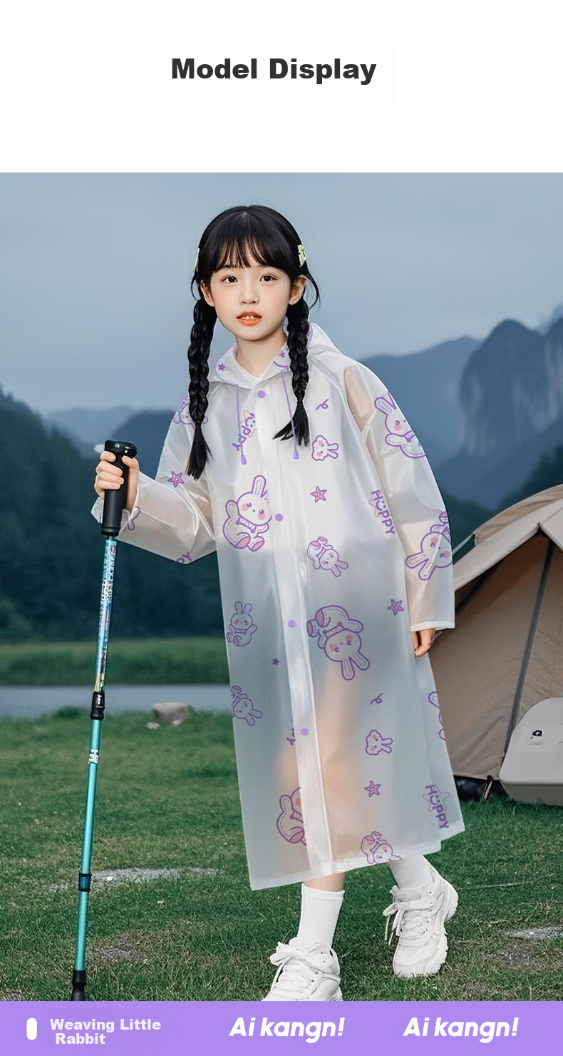 AIKANGNI Children's Raincoat for Ages 6-12, Disposable Thickened Heavy-Duty Waterproof Student Full-Body Protection Portable Stylish Bubble Rabbit Desig 14