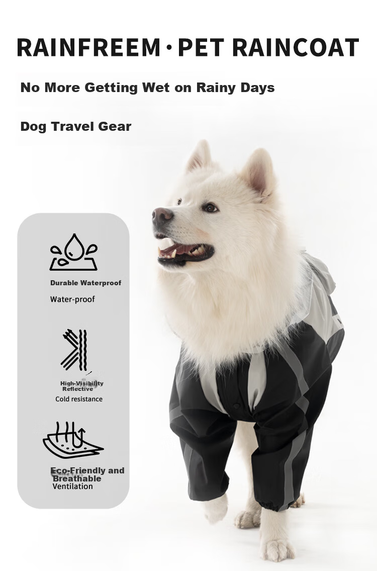 Qinfiman Dog Raincoat Large Dog Waterproof Hooded Rain Jacket for Golden Retriever Samoyed Alaskan Frost Blue 4XL 1
