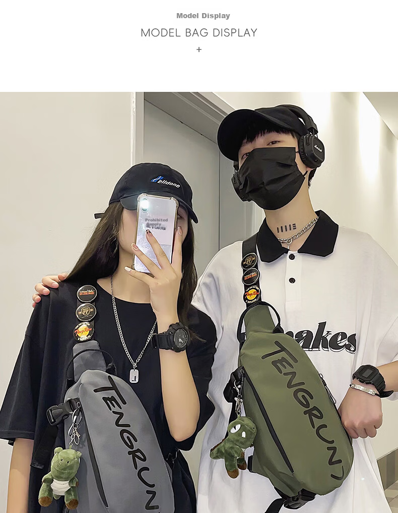 JINSHIWQ Men's Crossbody Bag Outdoor Sports Shoulder Bag Trendy Versatile Women's Small Backpack Simple Casual Large Capacity Waist Bag 5