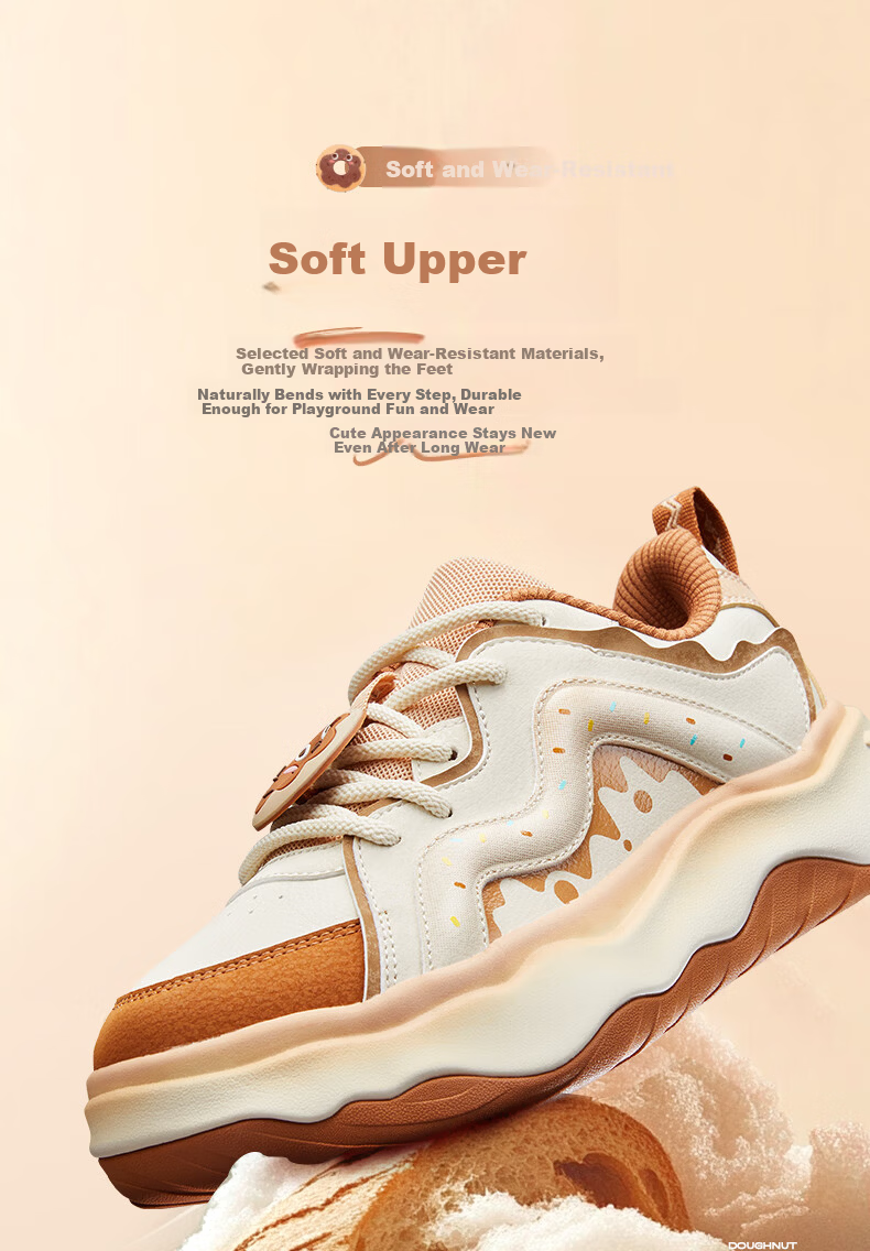 XTEP Kids Macaron Colorblock Sneakers Girls Donut Lace-up Sports Shoes Tea White/Lilac Brown Size 35 4