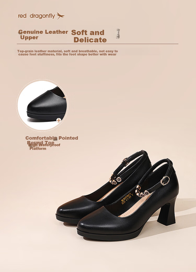 Red Dragonfly Women's Leather Summer Breathable Lightweight Commuting Fashion Mary Jane Shoes WLB253971 Black Size 36 3