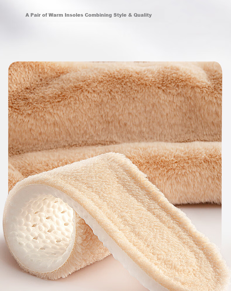 RENBEN 2 Pairs Warm Fleece-Lined Sports Insoles for Men And Women, Winter Cotton Cold-Proof 6019R Beige 37-38 Size 5