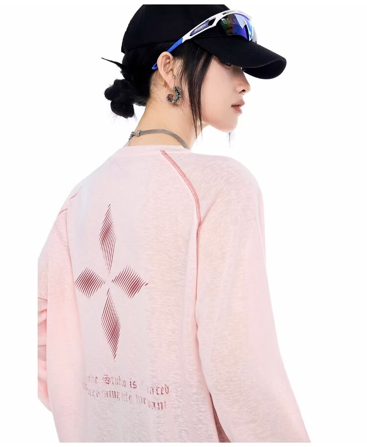 ICH MODE Lyocell Cross-Print Long-Sleeve T-Shirt, Physical Sun Protection Cover-Up for Women, Summer Hasselblad Online Top, White, Size S 12