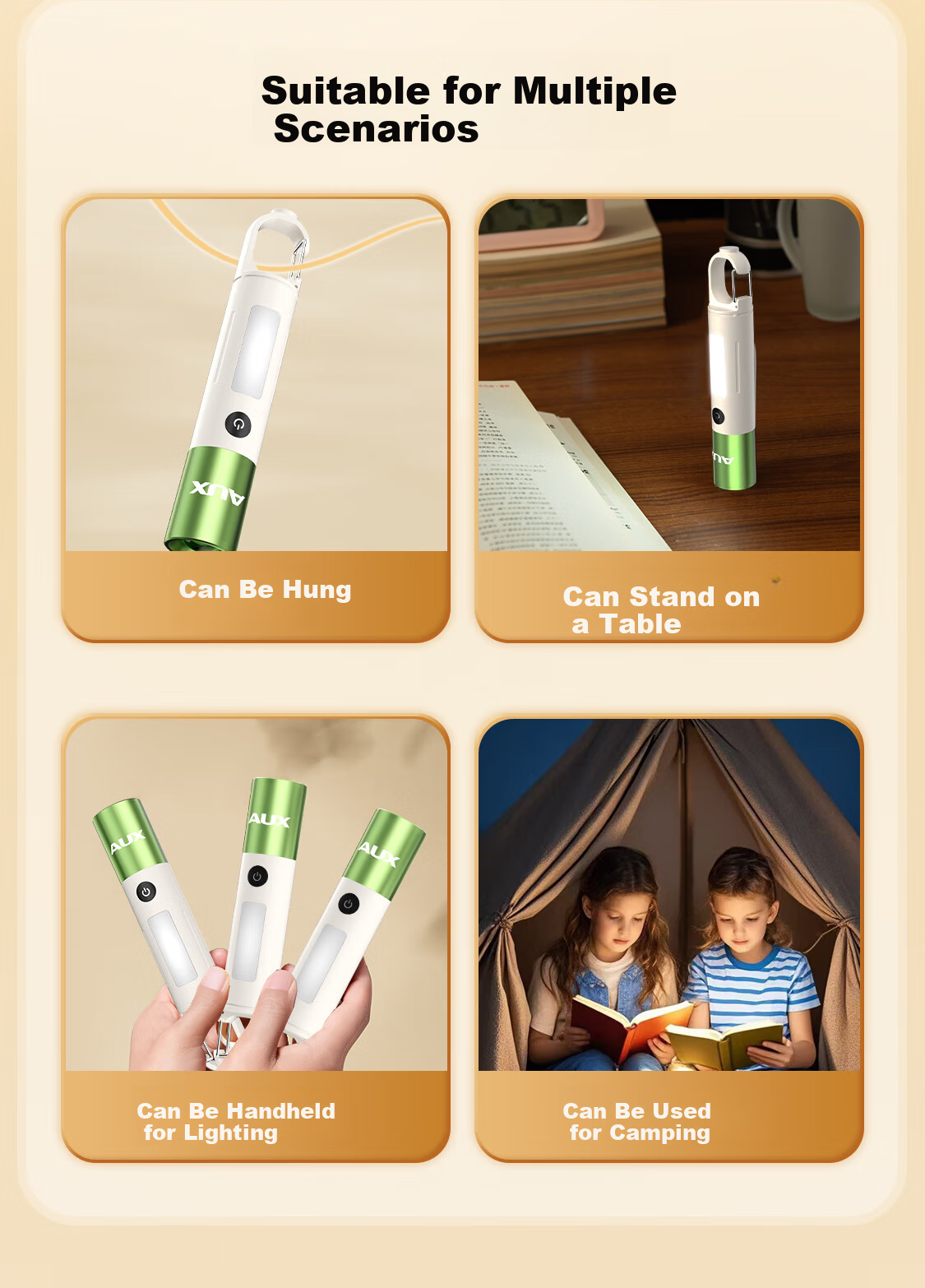 AUX Student Eye Protection Reading Flashlight Mini Portable Night Reading Lamp for Children Green 10