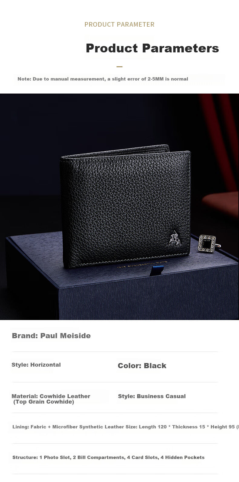 Paolo Mest Men's Genuine Leather Short Wallet Gift Box Practical Birthday Present for Boyfriend Husband Father JD Self-operated 8