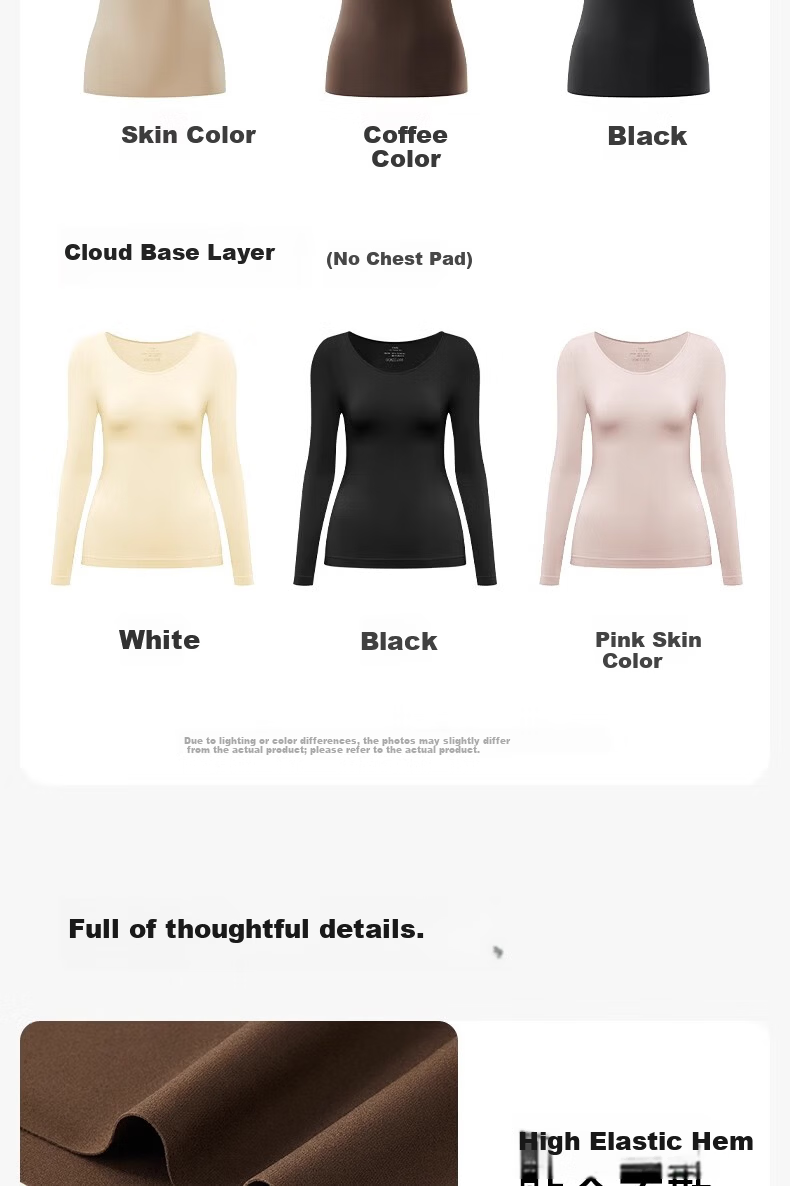 Herbal Original Padded Thermal Underwear for Women Autumn Shirt Camellia Oil Hyaluronic Acid Skin Care Base Layer Heating Top 24