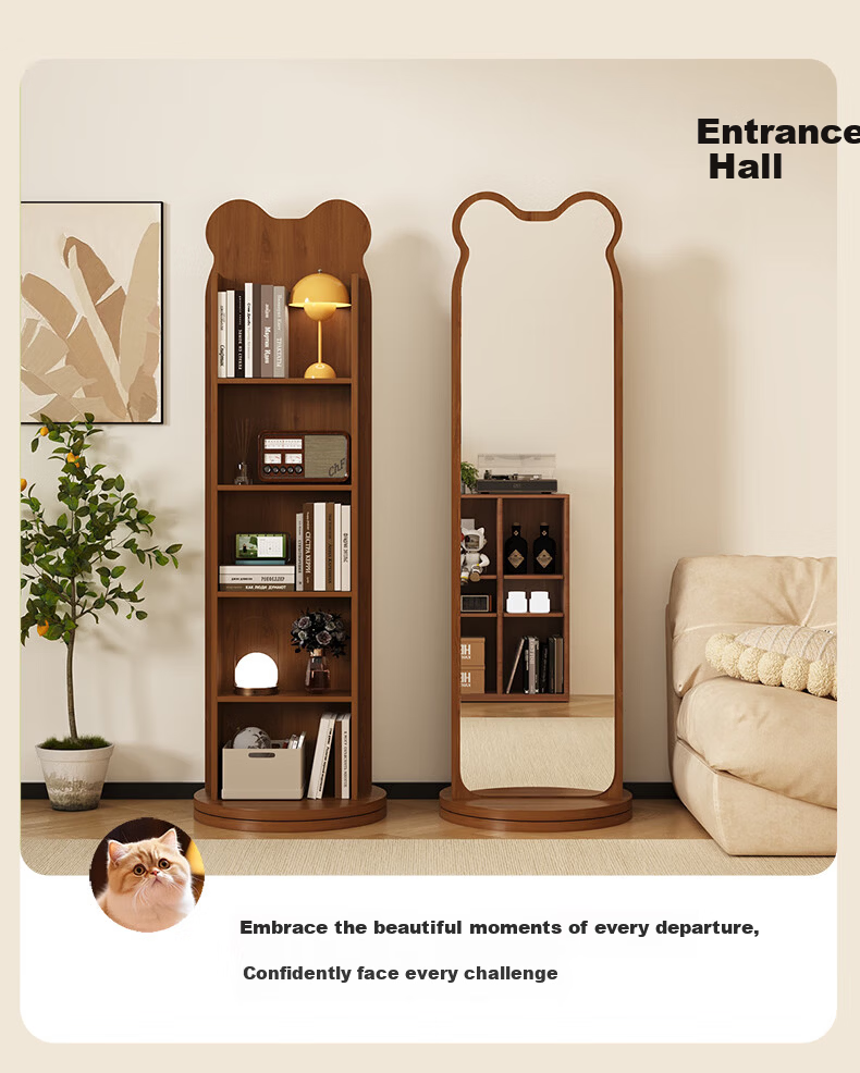 XIAOJIANGCAI Full-Length Floor Mirror with Bookshelf, Rotatable and Mobile Dressing Mirror with Storage, Black, 165*36cm 9