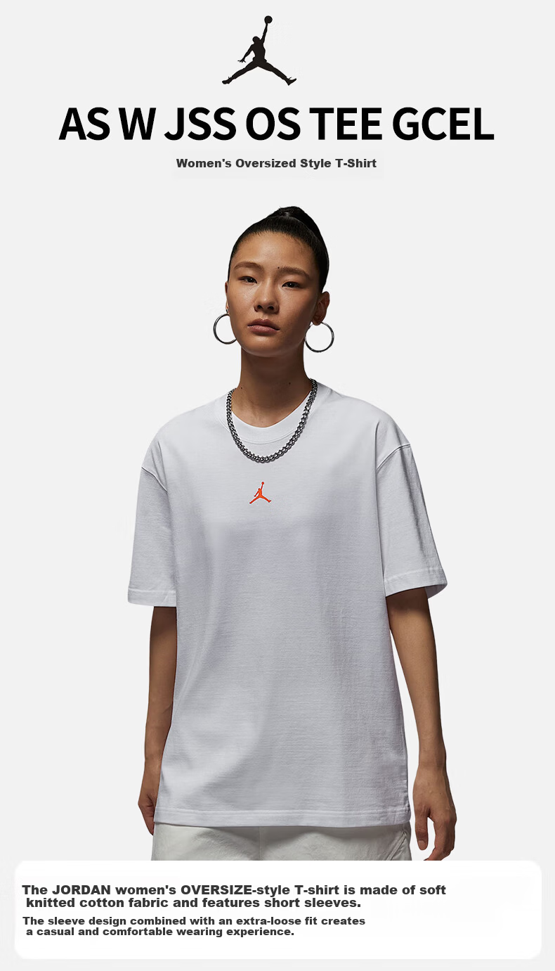 Jordan Women's Cotton Classic Loose Fit Short-Sleeve T-Shirt II0489-100 White M 1