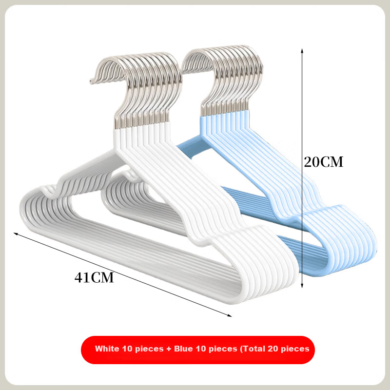 MENGTING Plastic Coated Non-Slip Hangers, 20-Pack Blue and White Adult Coat Hangers
