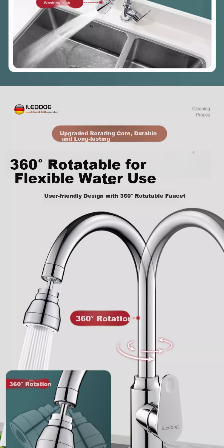 ILeddog [Germany] Kitchen Faucet 304 Stainless Steel Hot and Cold Pressurized Splash-Proof Swivel Vegetable Sink Faucet CFLT-GY2D 4
