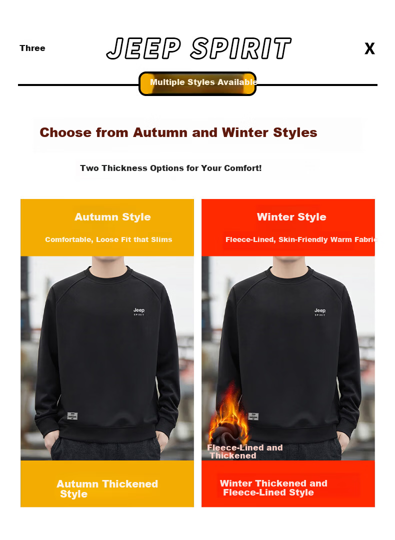 JEEP SPIRIT Men's Winter Fleece-Lined Crewneck Long Sleeve T-Shirt Loose Warm Slim Fit Base Layer Shirt 3