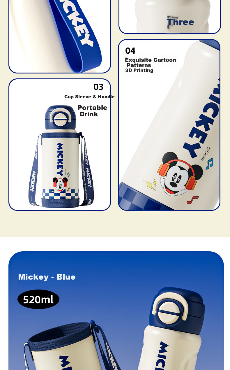 Disney 316 Stainless Steel Insulated Water Bottle 500ML Double-Use Kids Cup 6667 Mickey 7