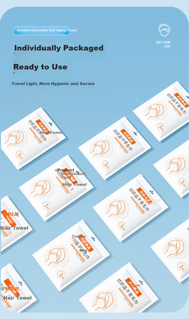 MUJI Disposable Thickened Water-Absorbent Hair Drying Towel Caps for Women, Travel Pack of 3 7