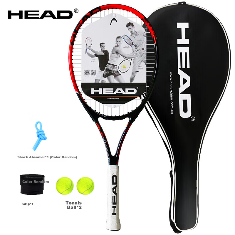 HEAD SPARK MX Tennis Racket Professional Beginner Training Carbon Composite Unisex Black Red with Tennis Grip and Vibration Dampener