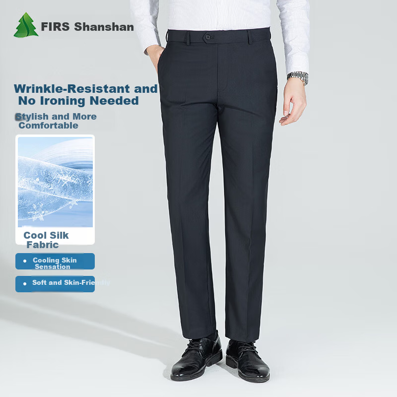FIRS Men's Non-Iron Summer Loose Casual Business Dress Pants Straight Leg Trousers Navy Thin 29
