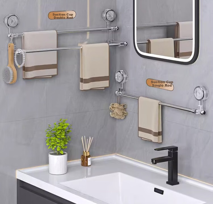 Jialifang Rotating Towel Rack with Suction Cups, No Drilling Required, Foldable Multi-Prong Corner Towel Hanger for Bathroom, Milk Self-Colored, 3 Prongs 9